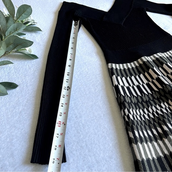 Candie’s Black Knit Midi Dress Fit & Flare Long Sleeve V Neck - Picture 6 of 10